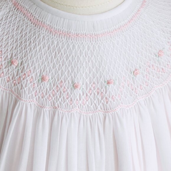 White Smocked Flower Girl Dress Pink Slip Special Occasion Heirloom Size 4 NWOT - Picture 3 of 7